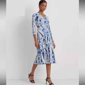 Lauren Ralph Lauren Blue and White Floral Long Sleeve Dress